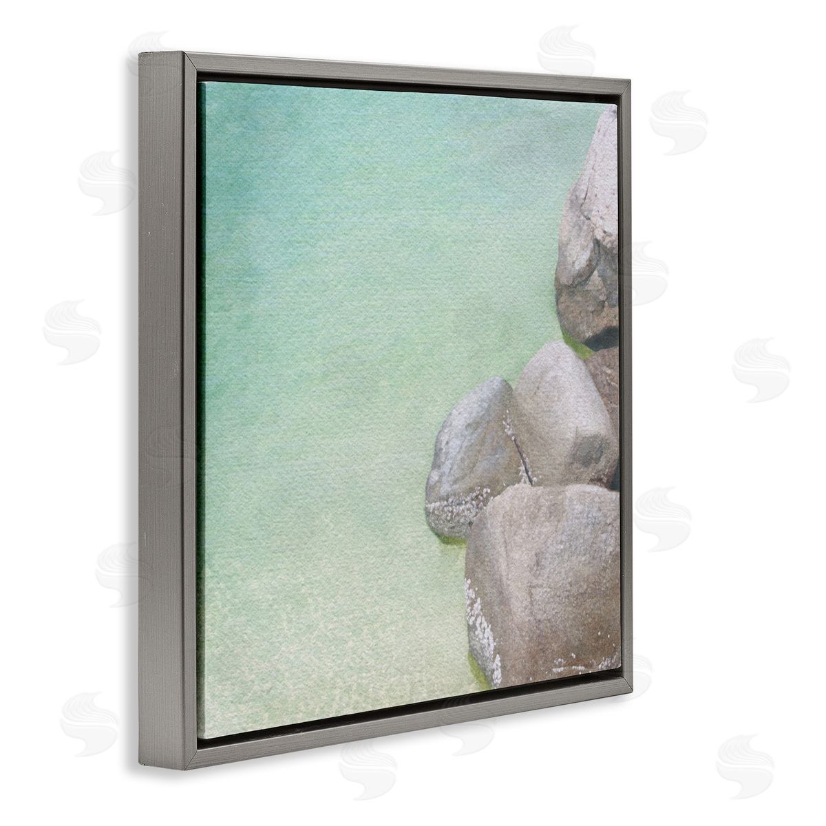 LSR Design Studio Ocean Rocks on Shore Gray Floating Frame Canvas Wall Art Print