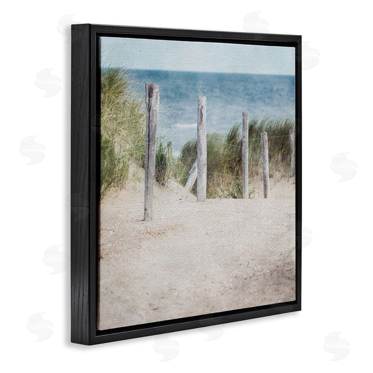 LSR Design Studio Beach Fence Landscape Black Floating Frame Canvas Wall Art Print