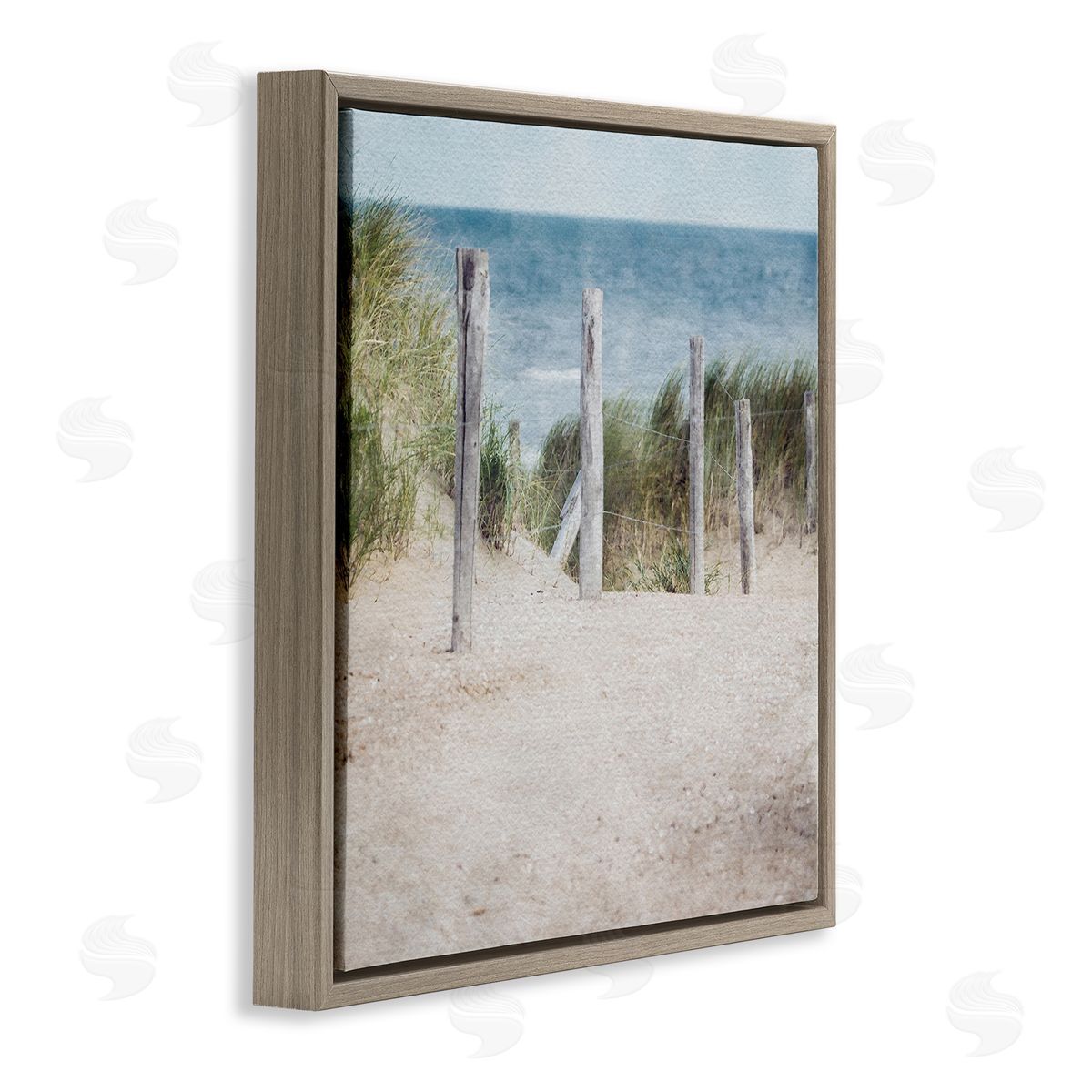 LSR Design Studio Beach Fence Landscape Brown Floating Frame Canvas Wall Art Print