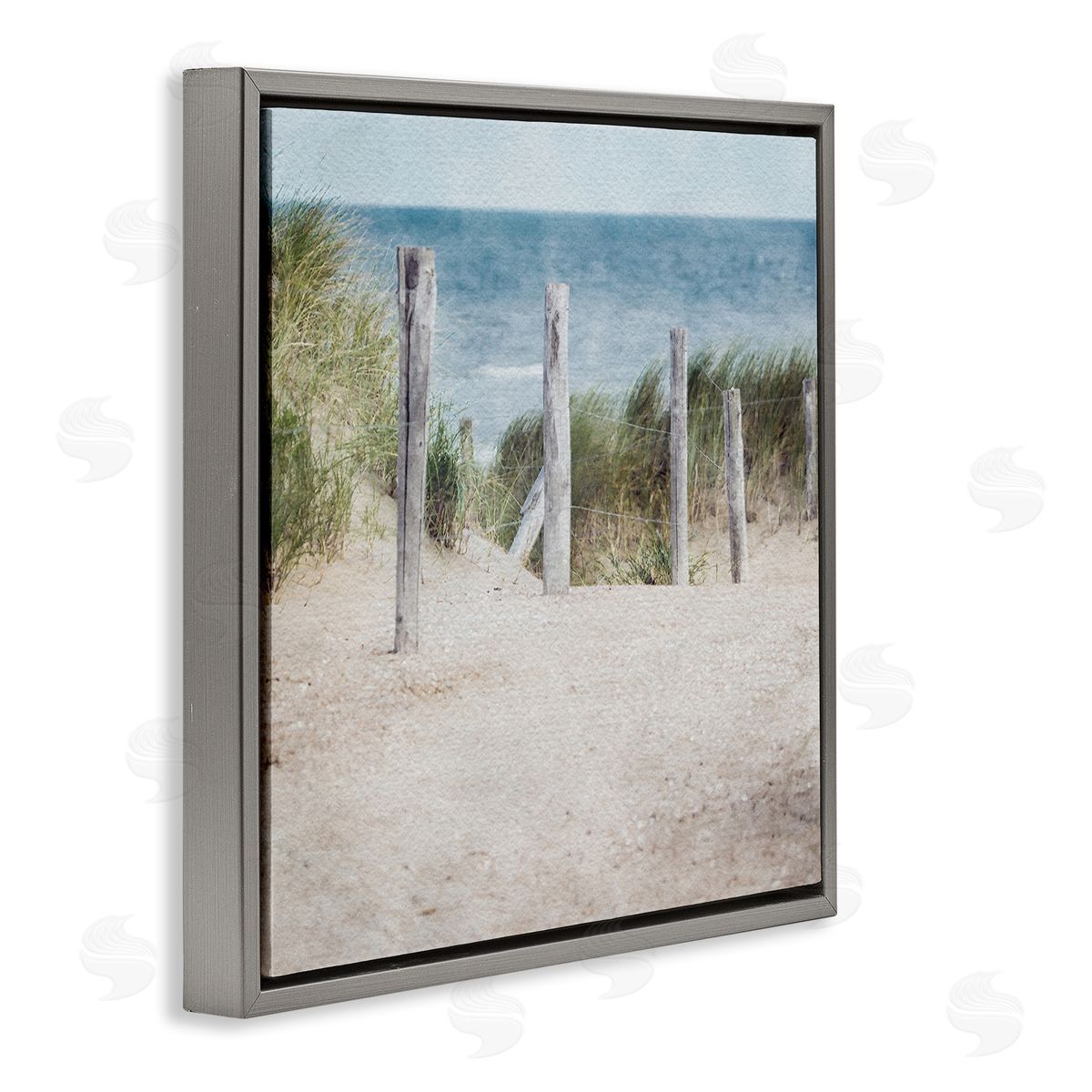 LSR Design Studio Beach Fence Landscape Gray Floating Frame Canvas Wall Art Print