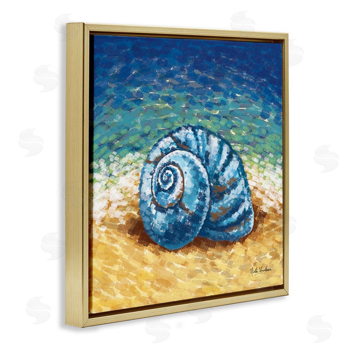 Nidhi Wadhwa Abstract Nautilus on Shore Gold Floating Frame Canvas Wall Art Print