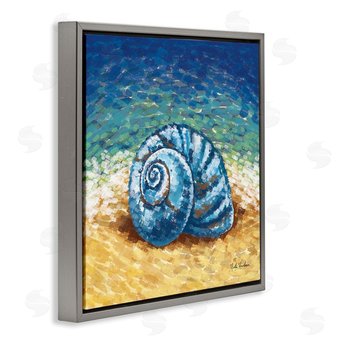 Nidhi Wadhwa Abstract Nautilus on Shore Gray Floating Frame Canvas Wall Art Print