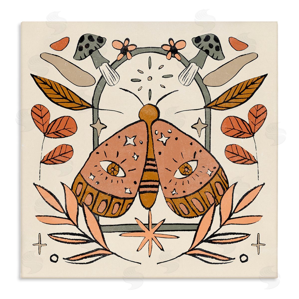 Melissa Wang Cottagecore Moth & Mushrooms Stretched Canvas Wall Art Print