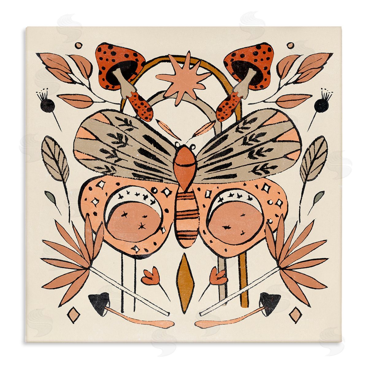 Melissa Wang Moth & Herbs Pattern Stretched Canvas Wall Art Print