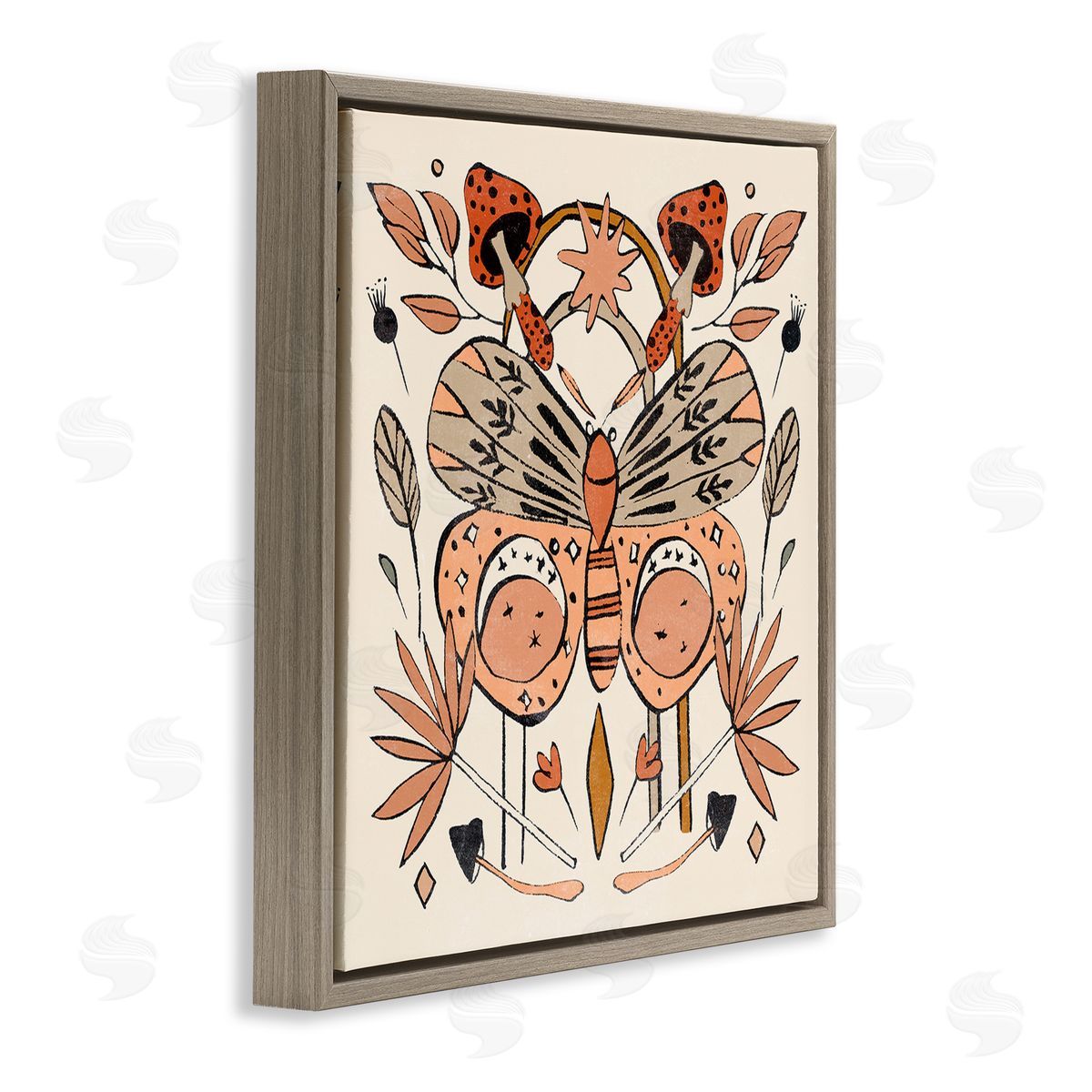 Melissa Wang Moth & Herbs Pattern Brown Floating Frame Canvas Wall Art Print