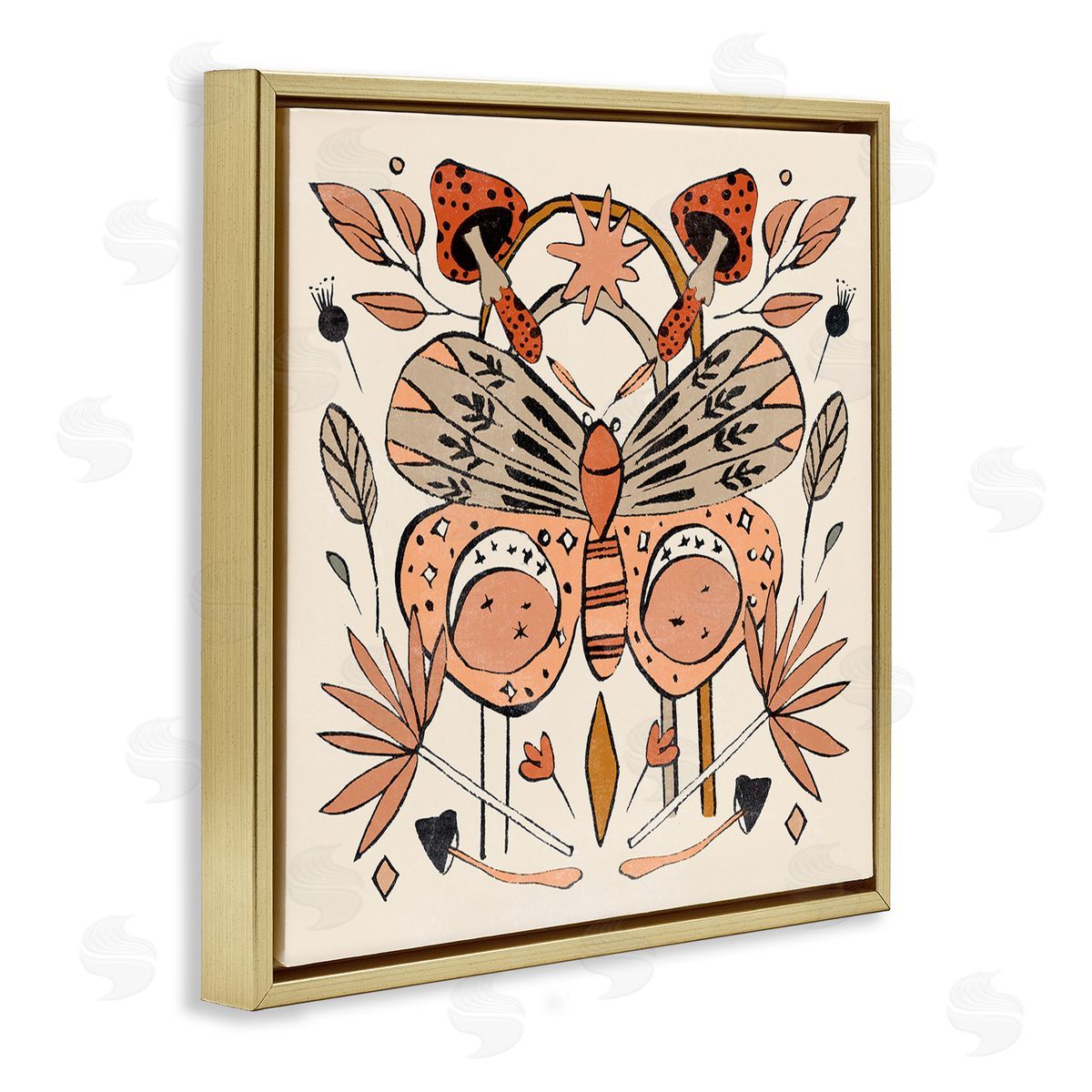 Melissa Wang Moth & Herbs Pattern Gold Floating Frame Canvas Wall Art Print