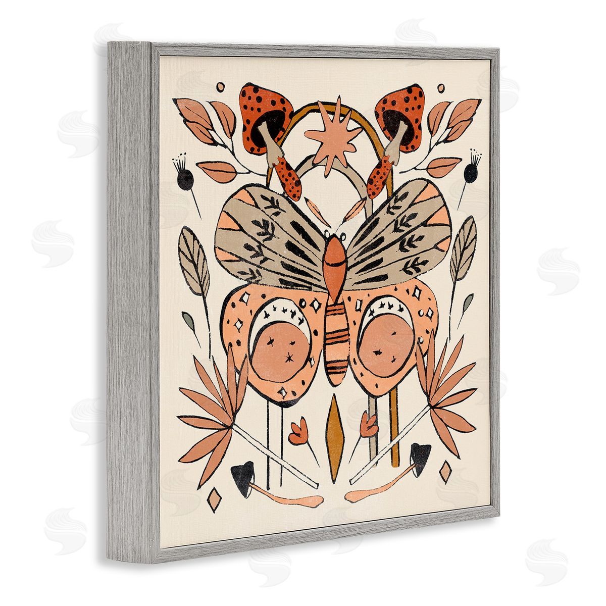 Melissa Wang Moth & Herbs Pattern Gray Framed Glicee Wall Art Print
