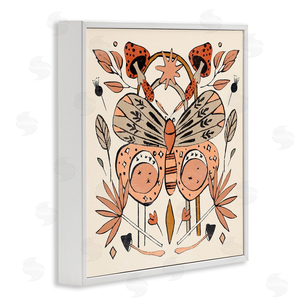 Melissa Wang Moth & Herbs Pattern White Framed Glicee Wall Art Print