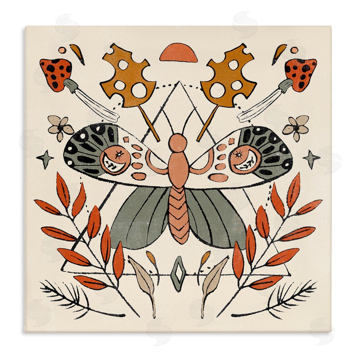 Melissa Wang Boho Moth & Plant Sprigs Stretched Canvas Wall Art Print