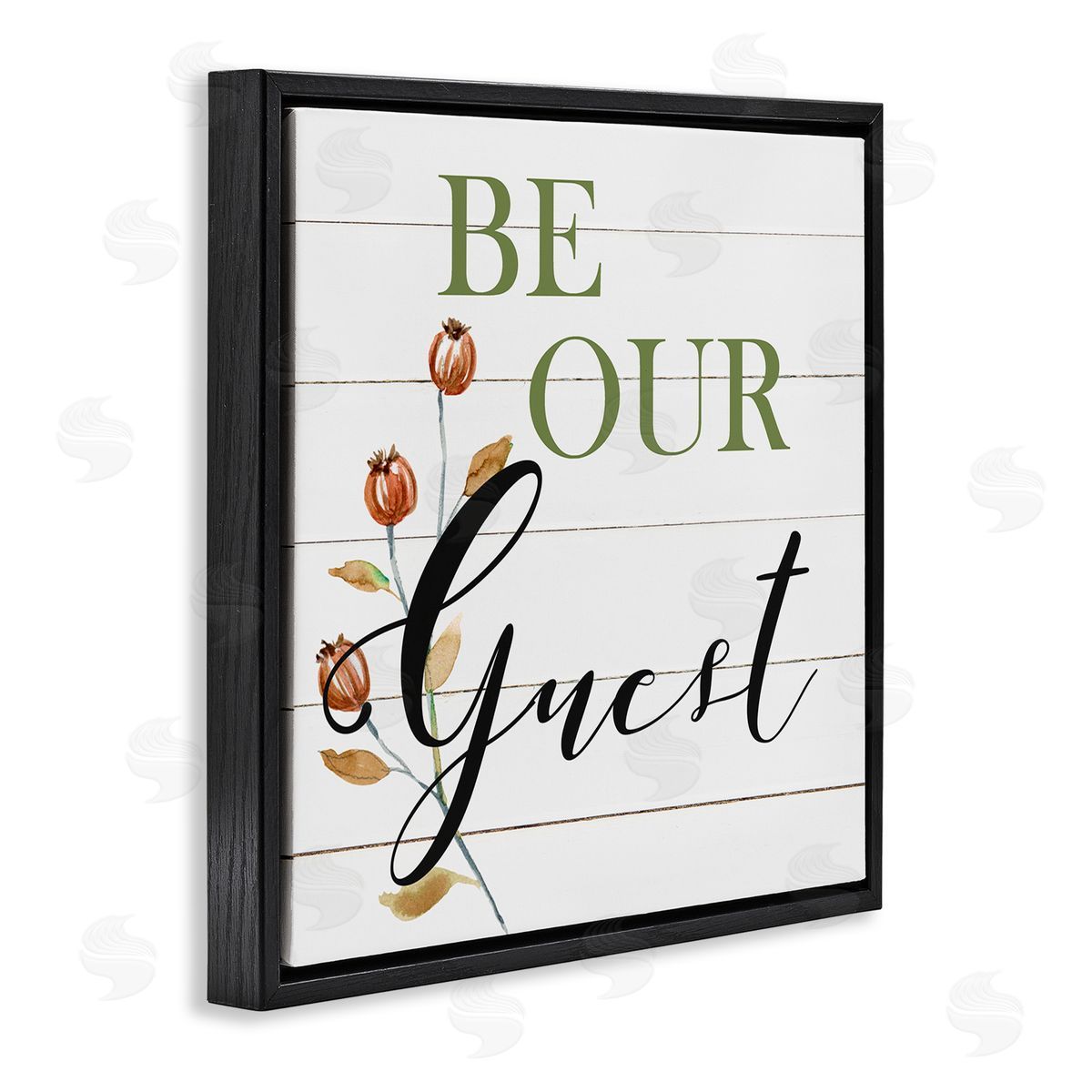 Carol Robinson Be Our Guest Phrase Black Floating Frame Canvas Wall Art Print