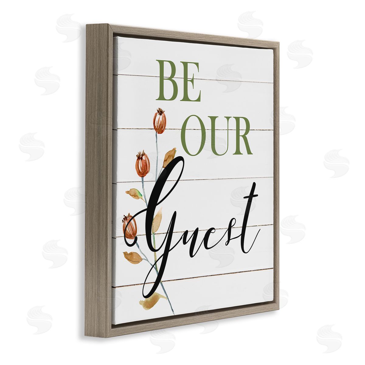 Carol Robinson Be Our Guest Phrase Brown Floating Frame Canvas Wall Art Print