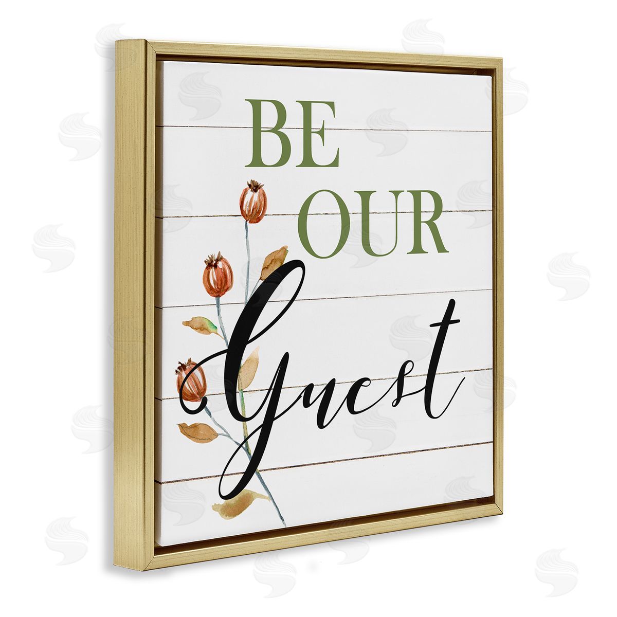 Carol Robinson Be Our Guest Phrase Gold Floating Frame Canvas Wall Art Print