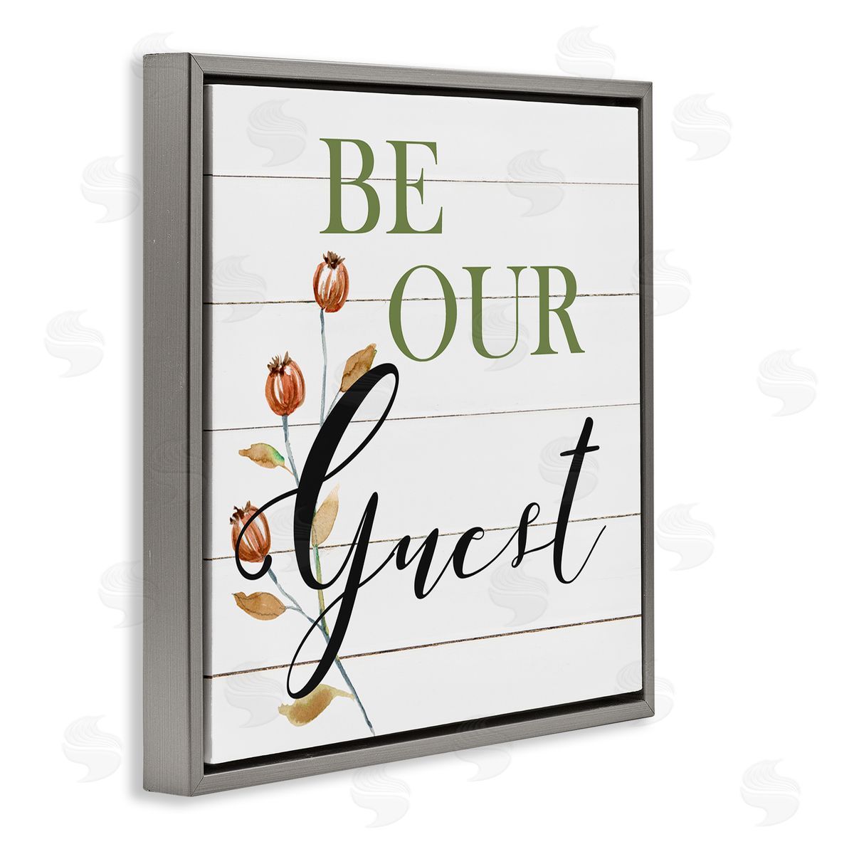 Carol Robinson Be Our Guest Phrase Gray Floating Frame Canvas Wall Art Print