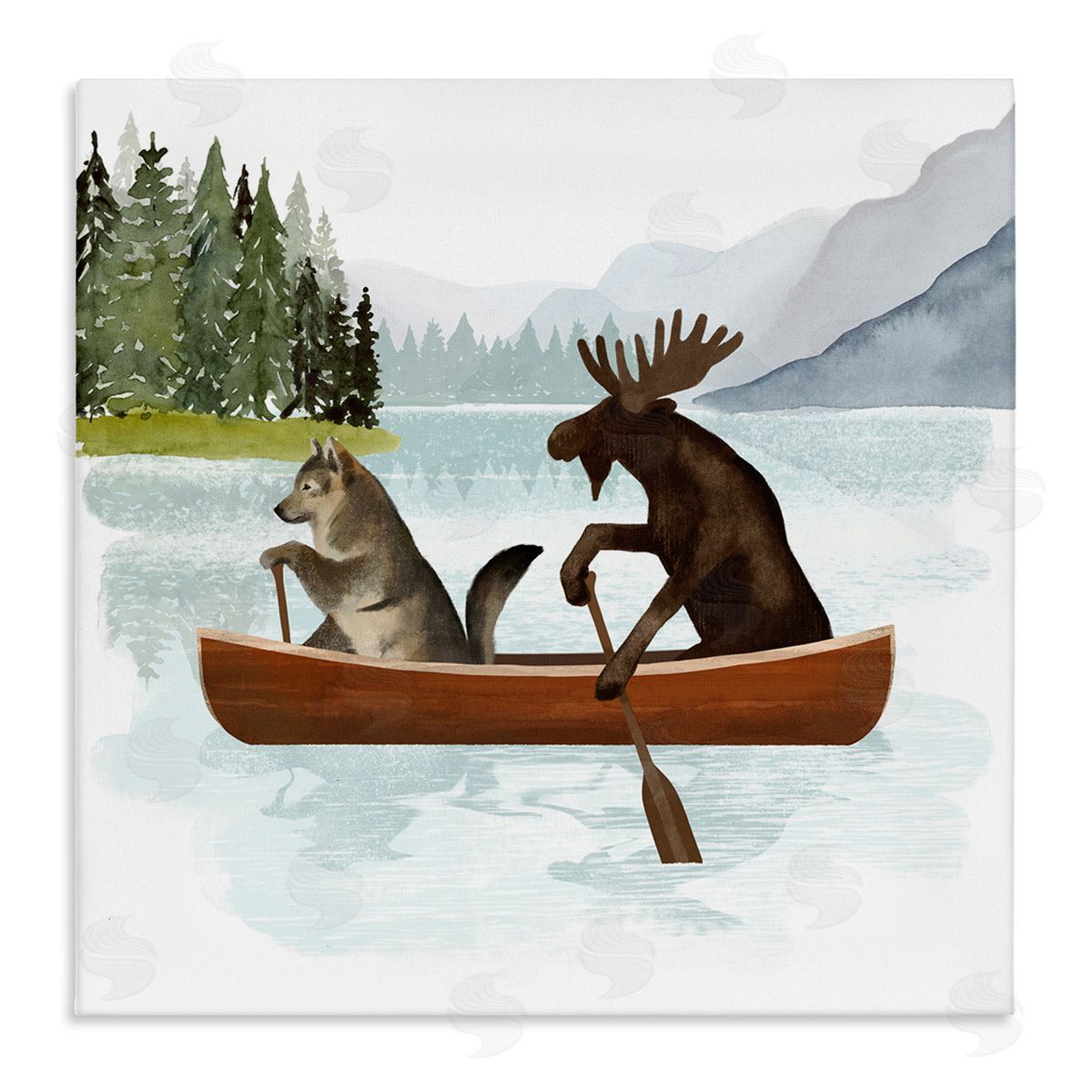 Victoria Barnes Animals on Canoe Stretched Canvas Wall Art Print