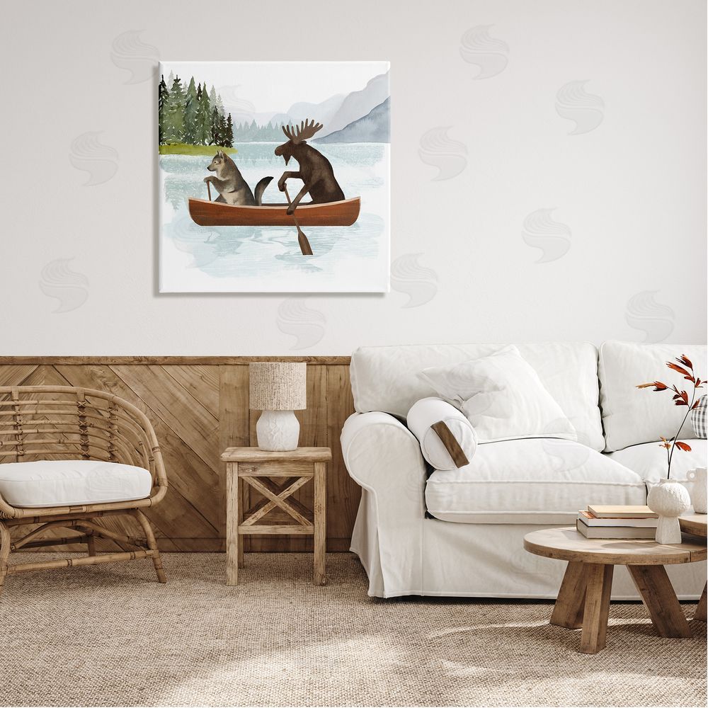 Victoria Barnes Animals on Canoe Canvas Wall Art in Room