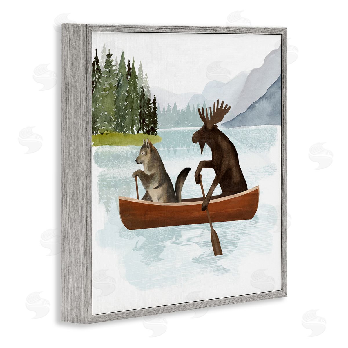 Victoria Barnes Animals on Canoe Gray Framed Glicee Wall Art Print