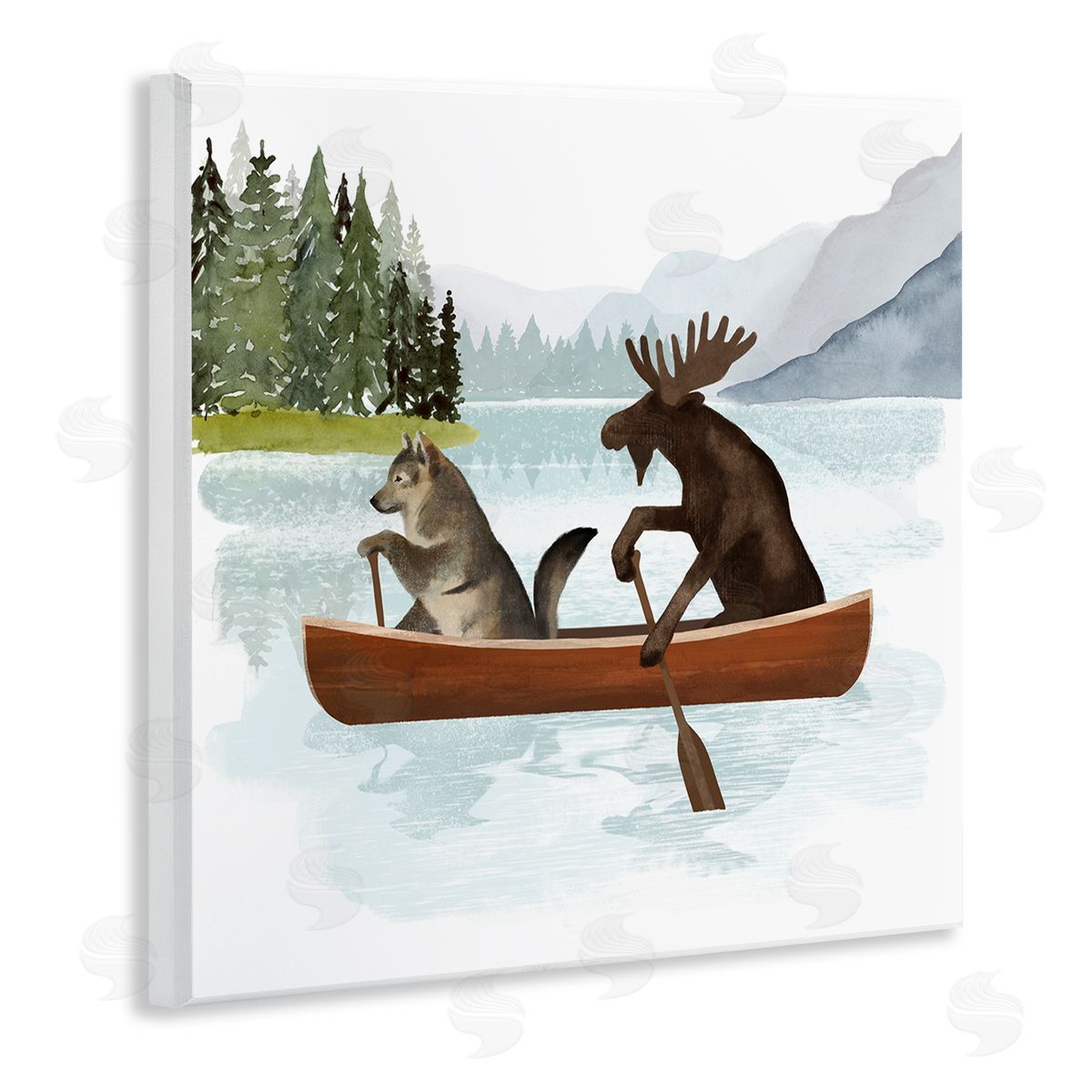 Victoria Barnes Animals on Canoe Wooden Wall Plaque Art Print