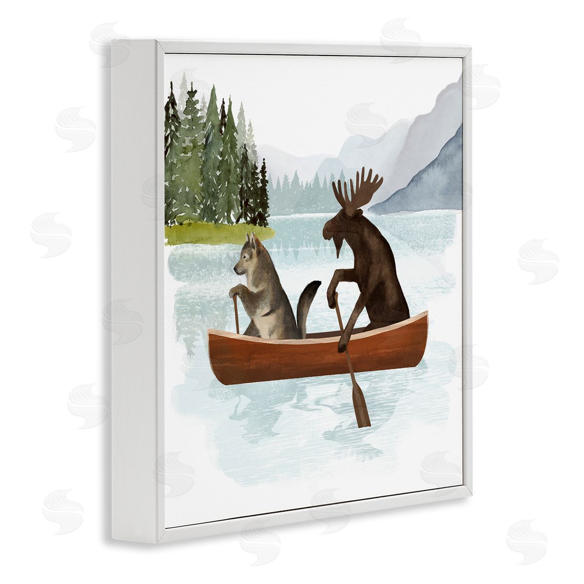 Victoria Barnes Animals on Canoe White Framed Glicee Wall Art Print