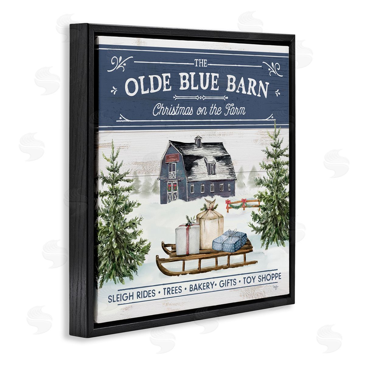 Christmas on Farm Phrase Black Floating Frame Canvas Wall Art, Home Decor by Mollie B.
