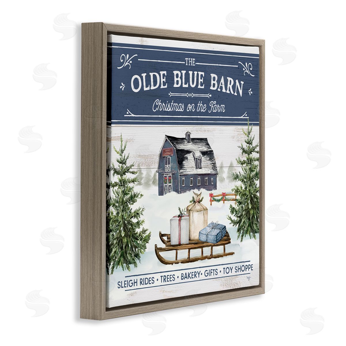 Christmas on Farm Phrase Brown Floating Frame Canvas Wall Art, Home Decor by Mollie B.