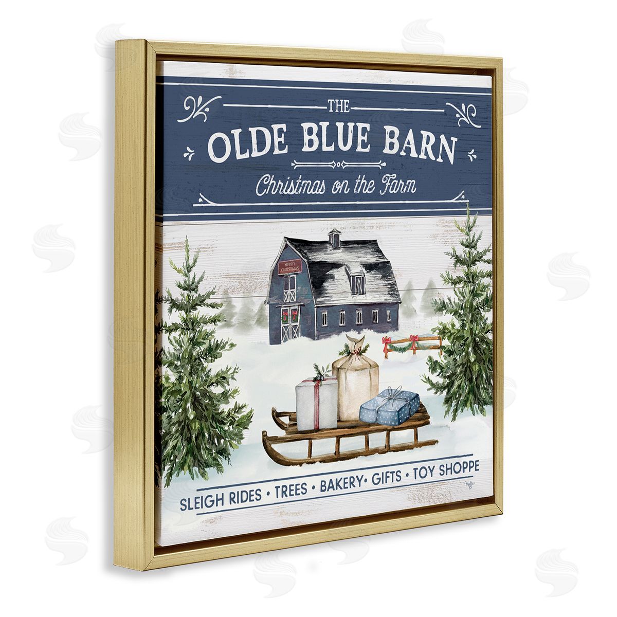Christmas on Farm Phrase Gold Floating Frame Canvas Wall Art, Home Decor by Mollie B.