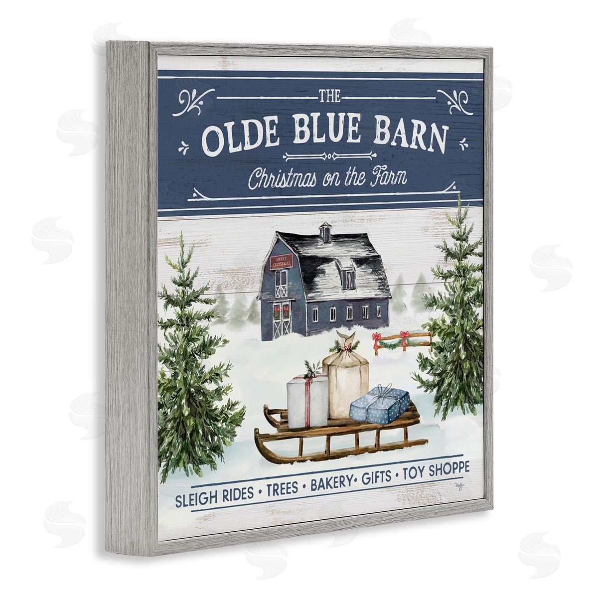 Christmas on Farm Phrase Grey Frame Print Wall Art, Home Decor by Mollie B.