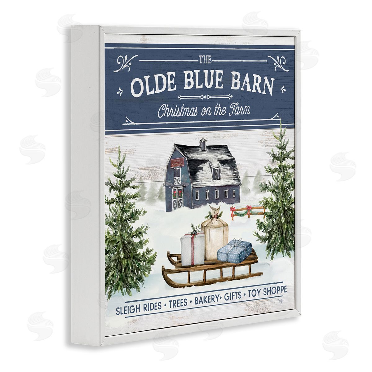Christmas on Farm Phrase White Frame Print Wall Art, Home Decor by Mollie B.