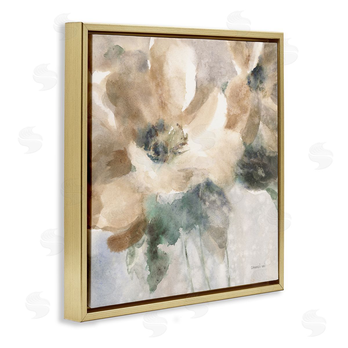 Danhui Nai Abstract Beige Flower Gold Floating Frame Canvas Wall Art Print