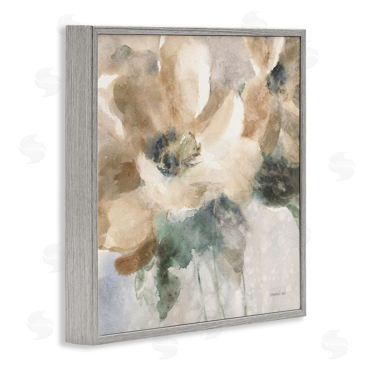 Danhui Nai Abstract Beige Flower Gray Framed Glicee Wall Art Print