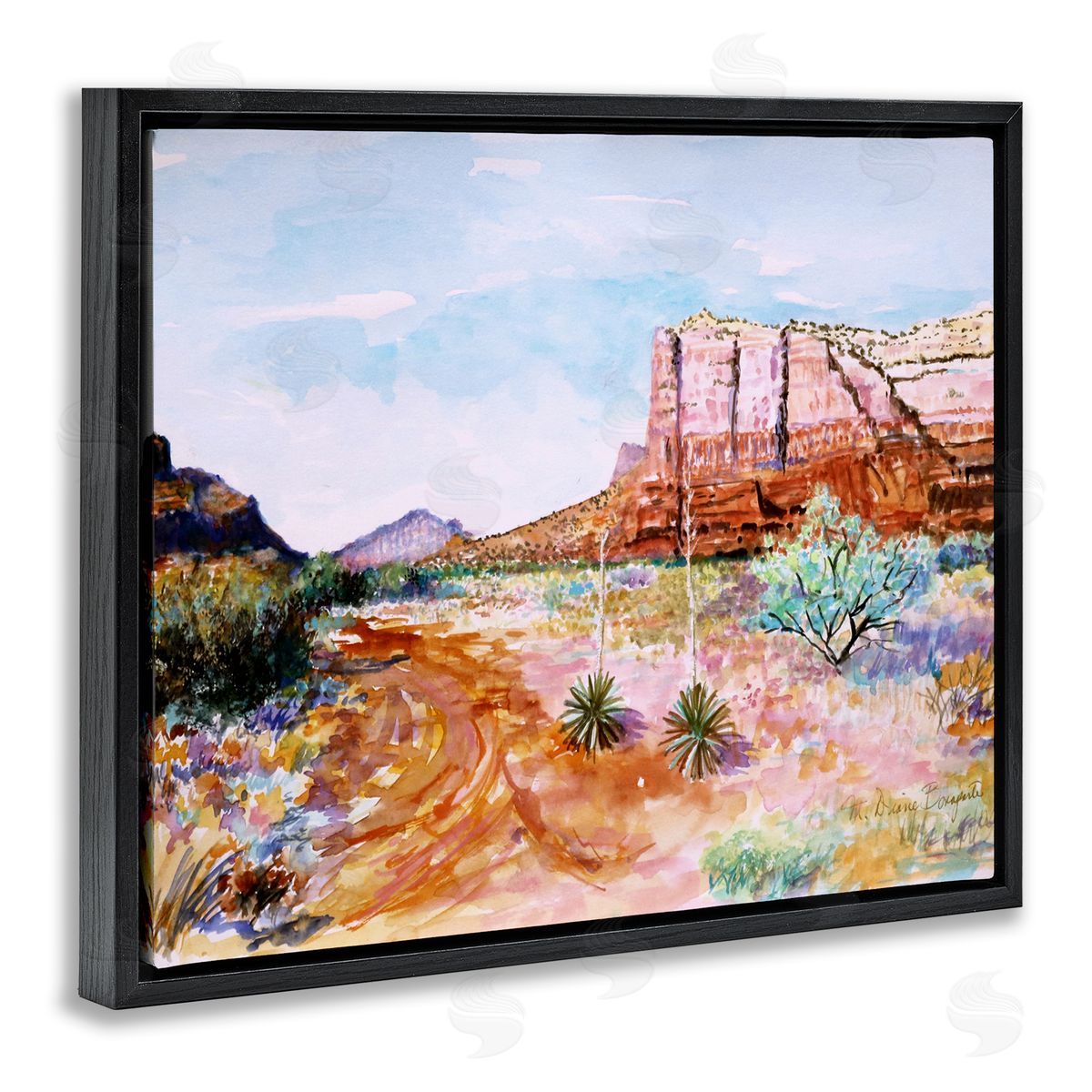 Modern Desert Mesa Black Floating Frame Canvas Wall Art, Home Decor by Diane Bonaparte