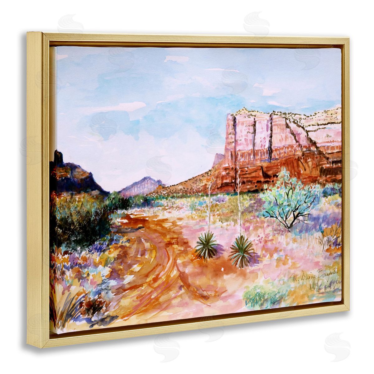 Modern Desert Mesa Gold Floating Frame Canvas Wall Art, Home Decor by Diane Bonaparte