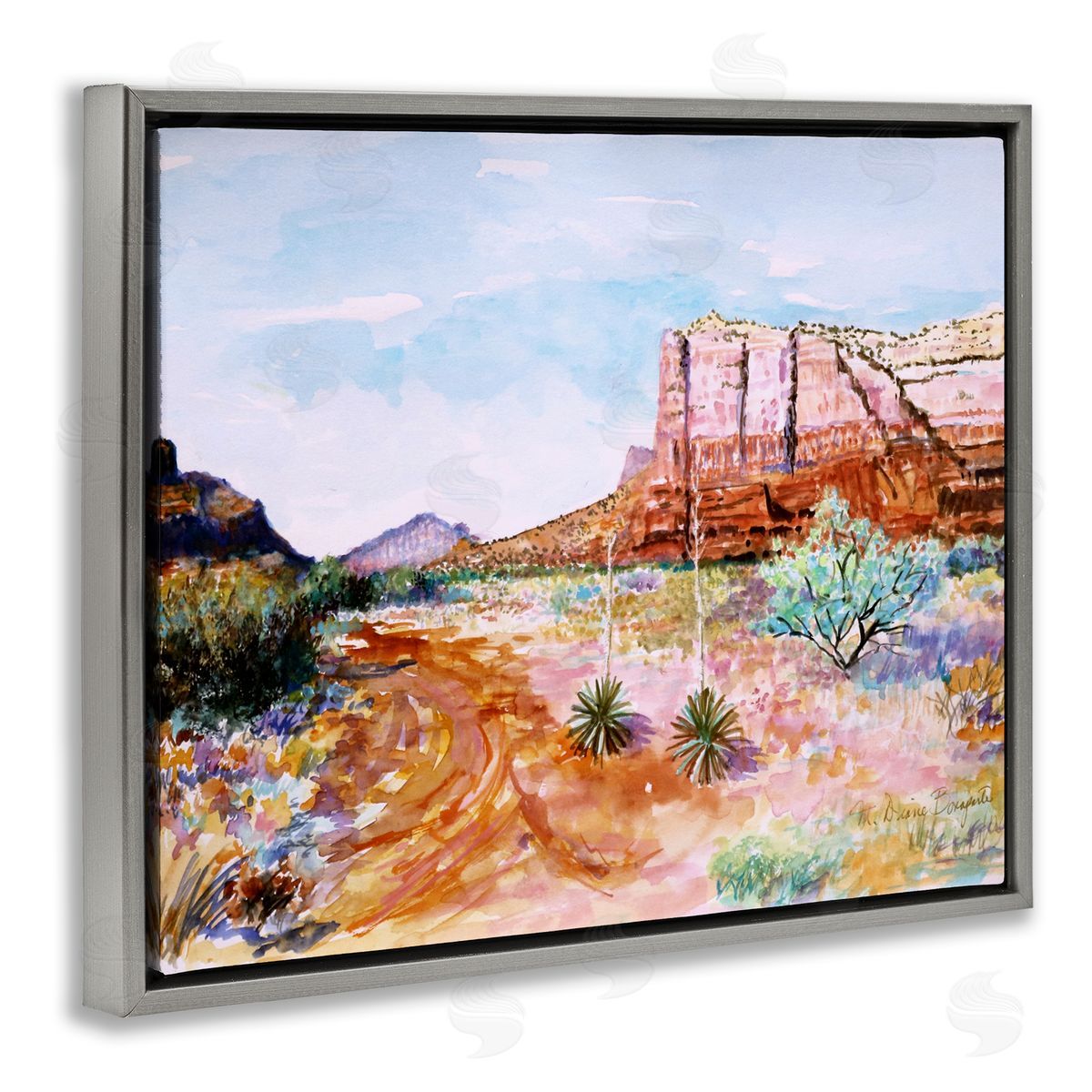 Modern Desert Mesa Grey Floating Frame Canvas Wall Art, Home Decor by Diane Bonaparte