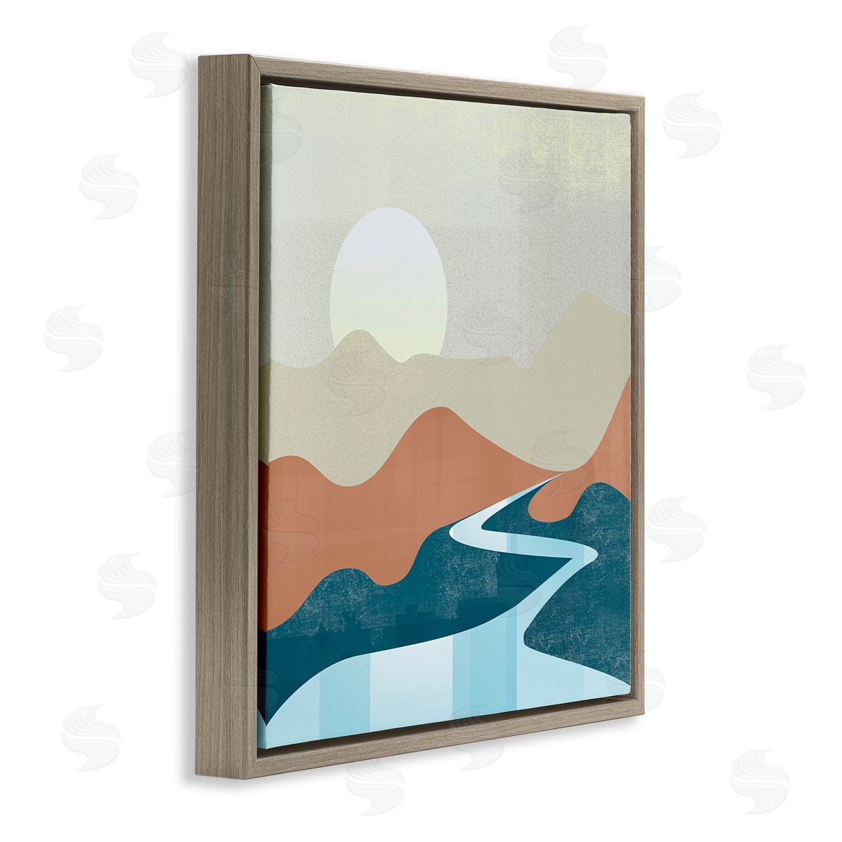 Arctic Frame Abstract Stream Landscape Brown Floating Frame Canvas Wall Art Print