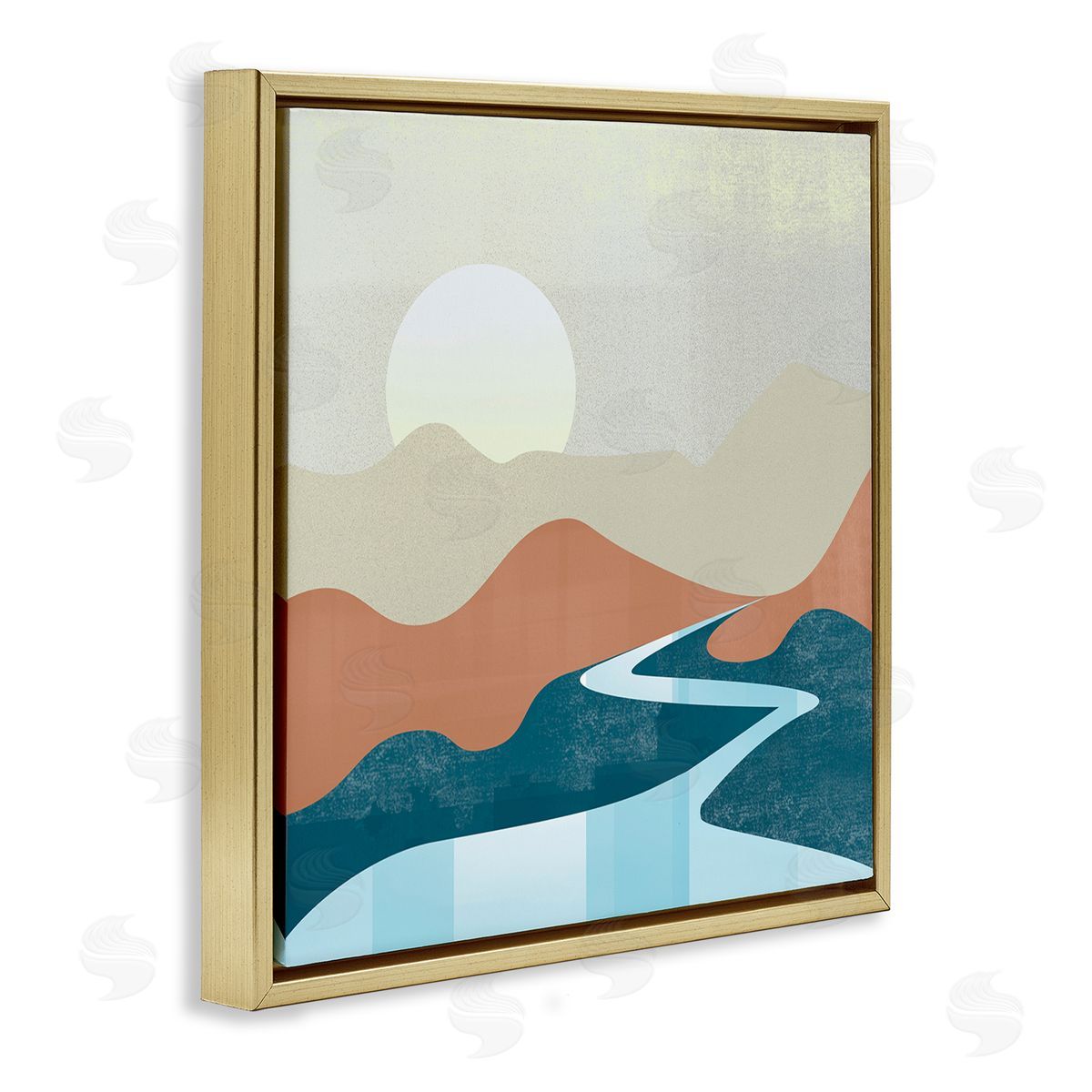 Arctic Frame Abstract Stream Landscape Gold Floating Frame Canvas Wall Art Print