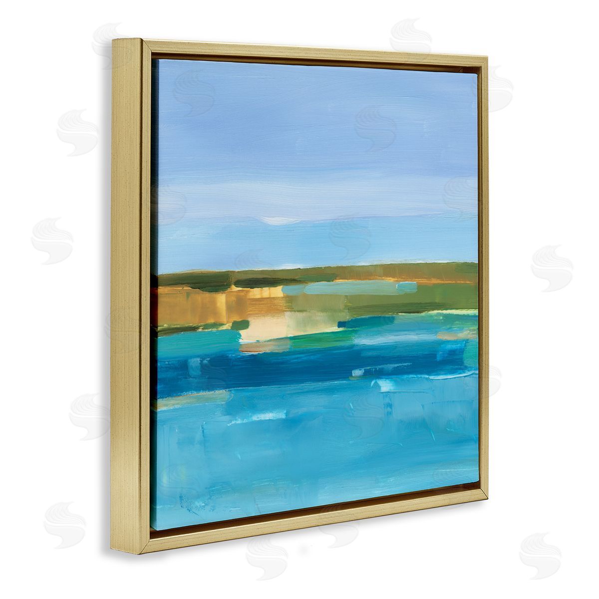 Ethan Harper Abstract Blue Water Gold Floating Frame Canvas Wall Art Print