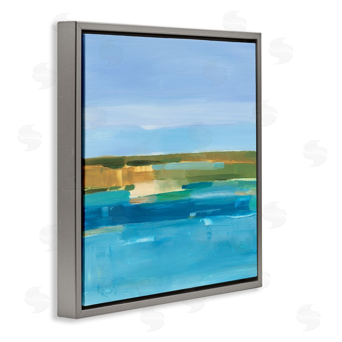 Ethan Harper Abstract Blue Water Gray Floating Frame Canvas Wall Art Print