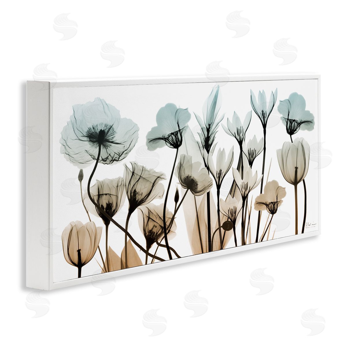 Mixed Transparent Flowers White Frame Print Wall Art, Home Decor by Albert Koetsier