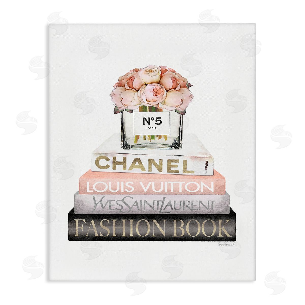 Pink Fashion Book Stack Canvas Wall Art, Home Decor by Amanda Greenwood