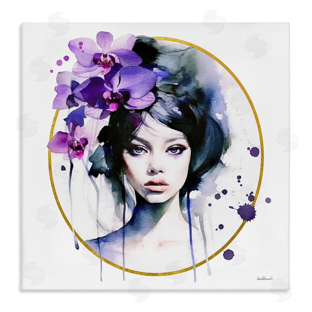 Amanda Greenwood Girl & Purple Orchids Stretched Canvas Wall Art Print
