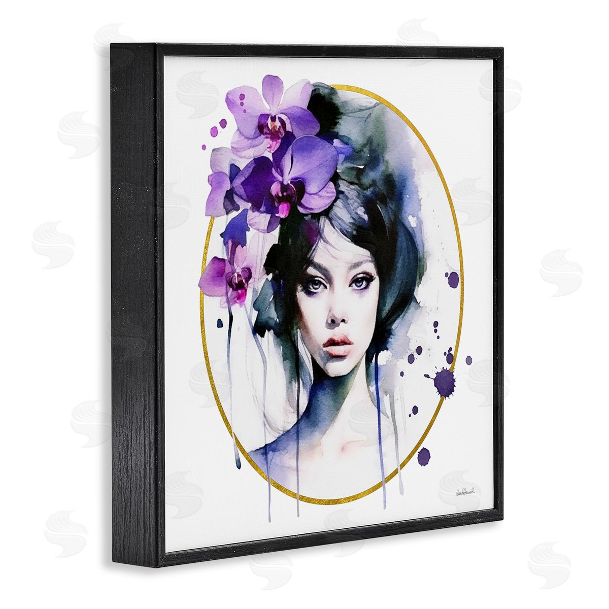 Amanda Greenwood Girl & Purple Orchids Black Framed Glicee Wall Art Print