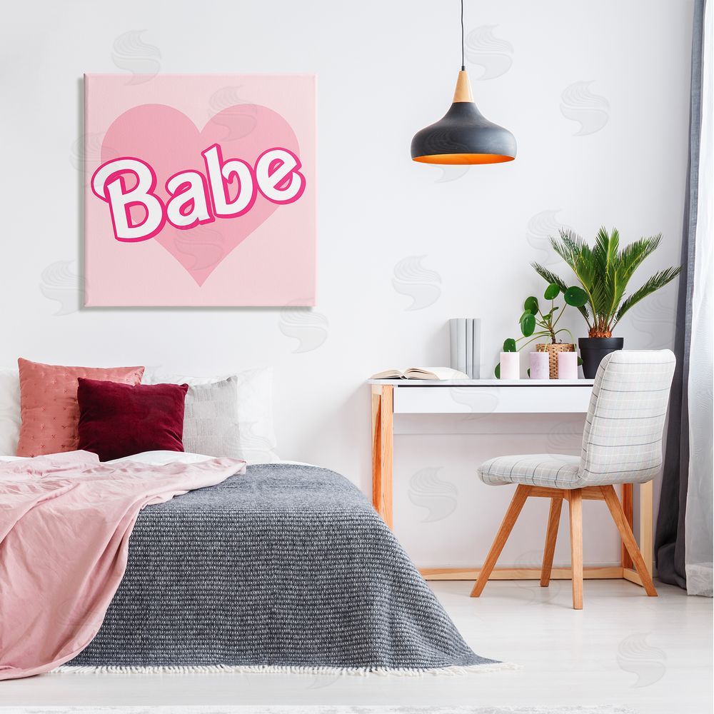 Stupell Studio Babe Phrase Pink Heart Canvas Wall Art in Room