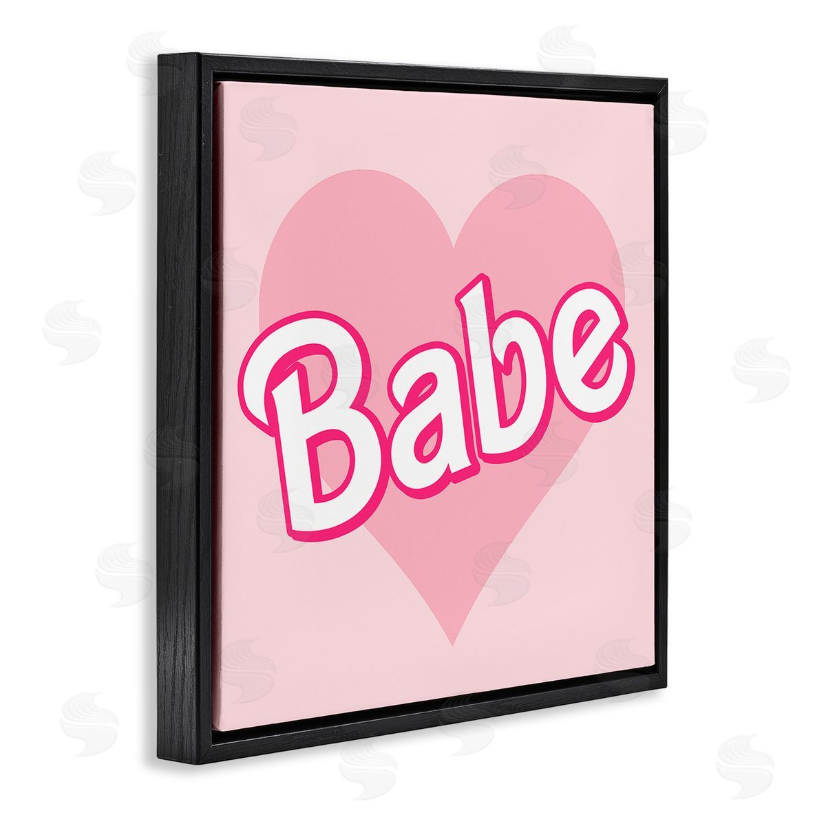 Stupell Studio Babe Phrase Pink Heart Black Floating Frame Canvas Wall Art Print