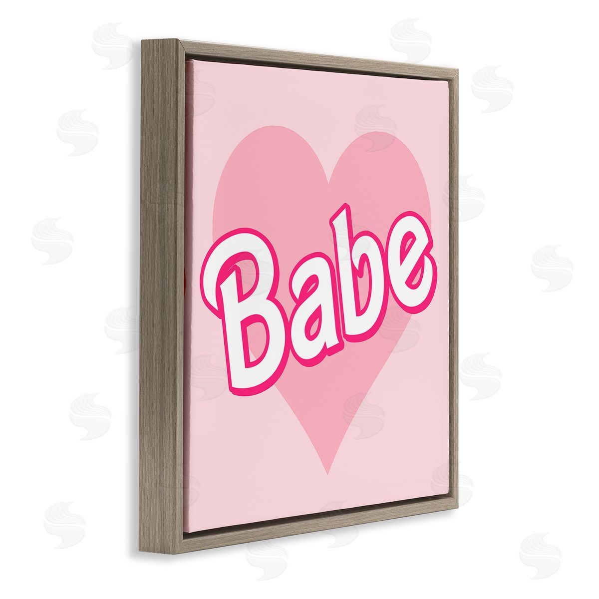 Stupell Studio Babe Phrase Pink Heart Brown Floating Frame Canvas Wall Art Print