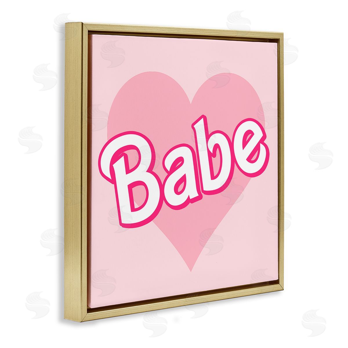 Stupell Studio Babe Phrase Pink Heart Gold Floating Frame Canvas Wall Art Print