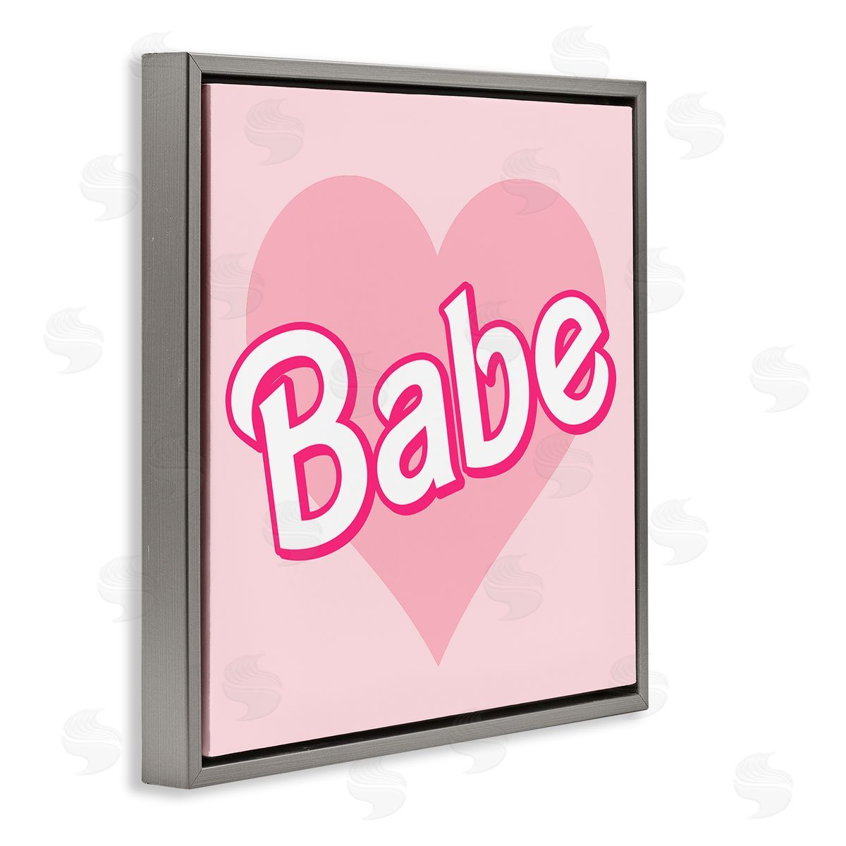 Stupell Studio Babe Phrase Pink Heart Gray Floating Frame Canvas Wall Art Print