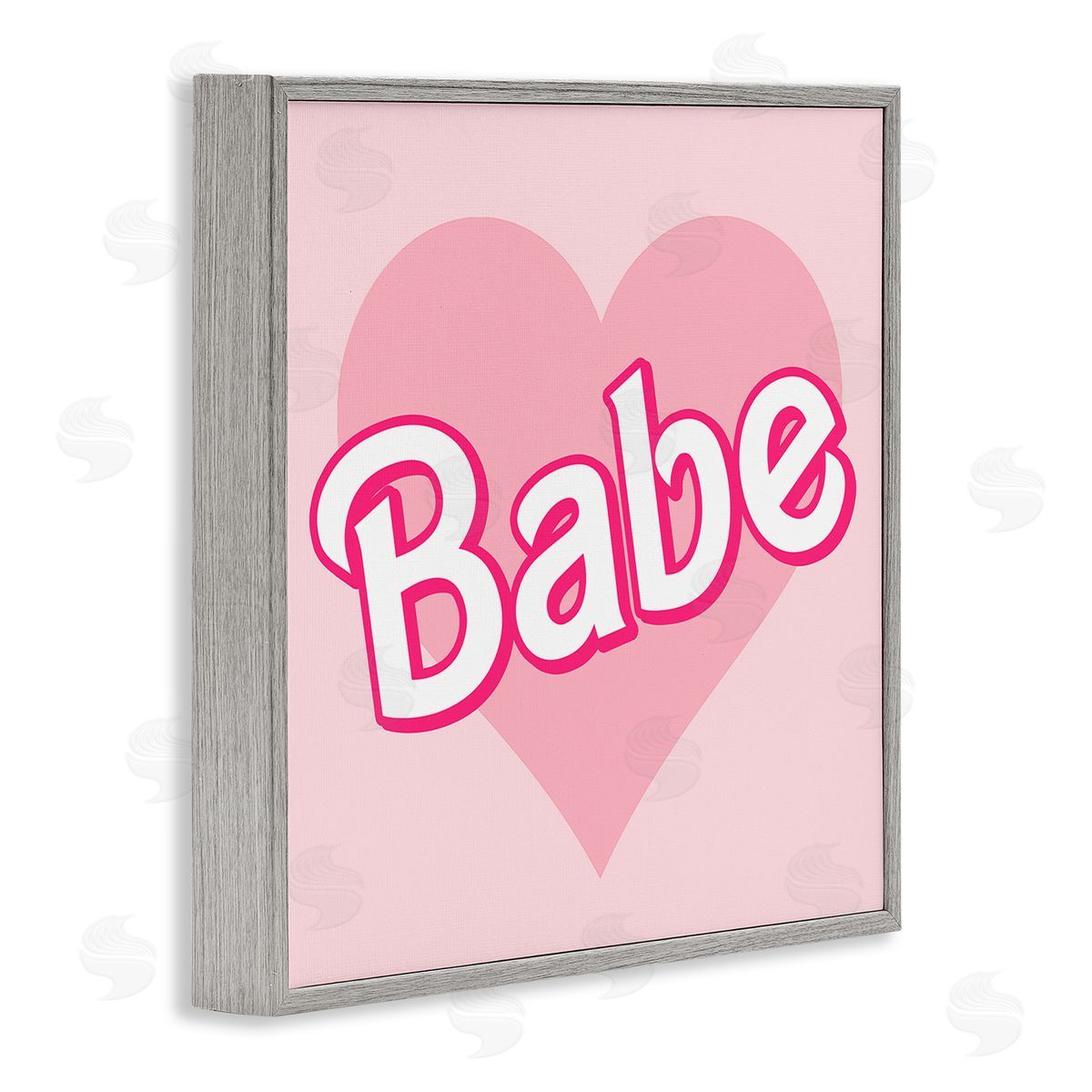 Stupell Studio Babe Phrase Pink Heart Gray Framed Glicee Wall Art Print