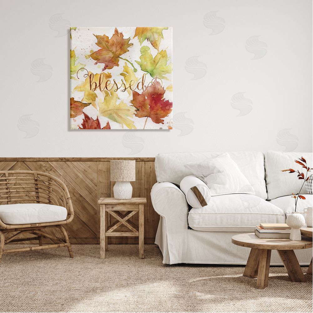 Carol Robinson Blessed Fall Maple Leaves Canvas Wall Art in Room