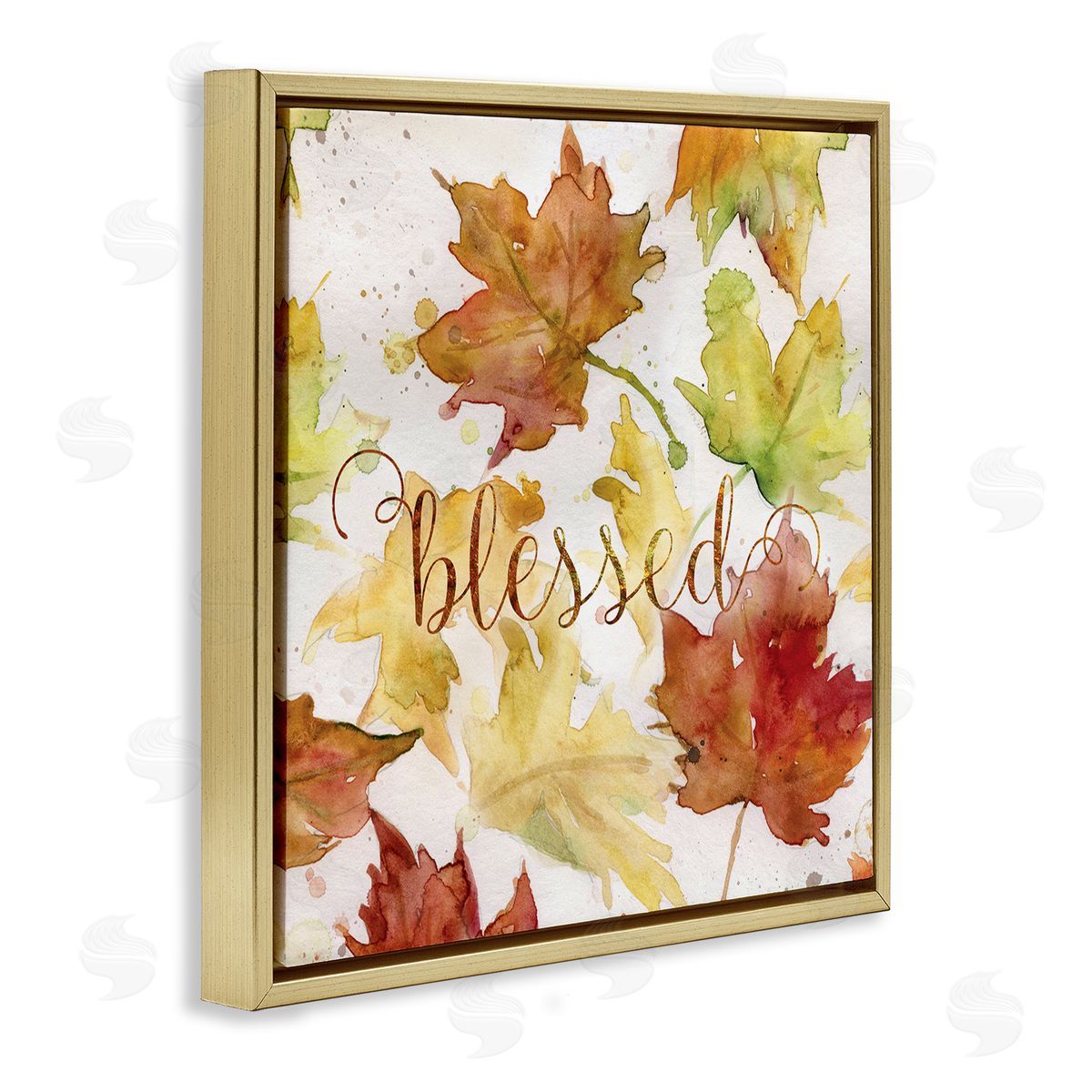 Carol Robinson Blessed Fall Maple Leaves Gold Floating Frame Canvas Wall Art Print