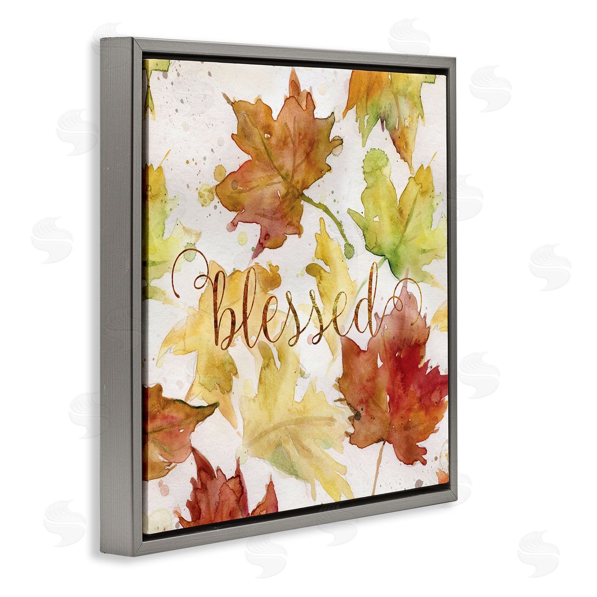 Carol Robinson Blessed Fall Maple Leaves Gray Floating Frame Canvas Wall Art Print