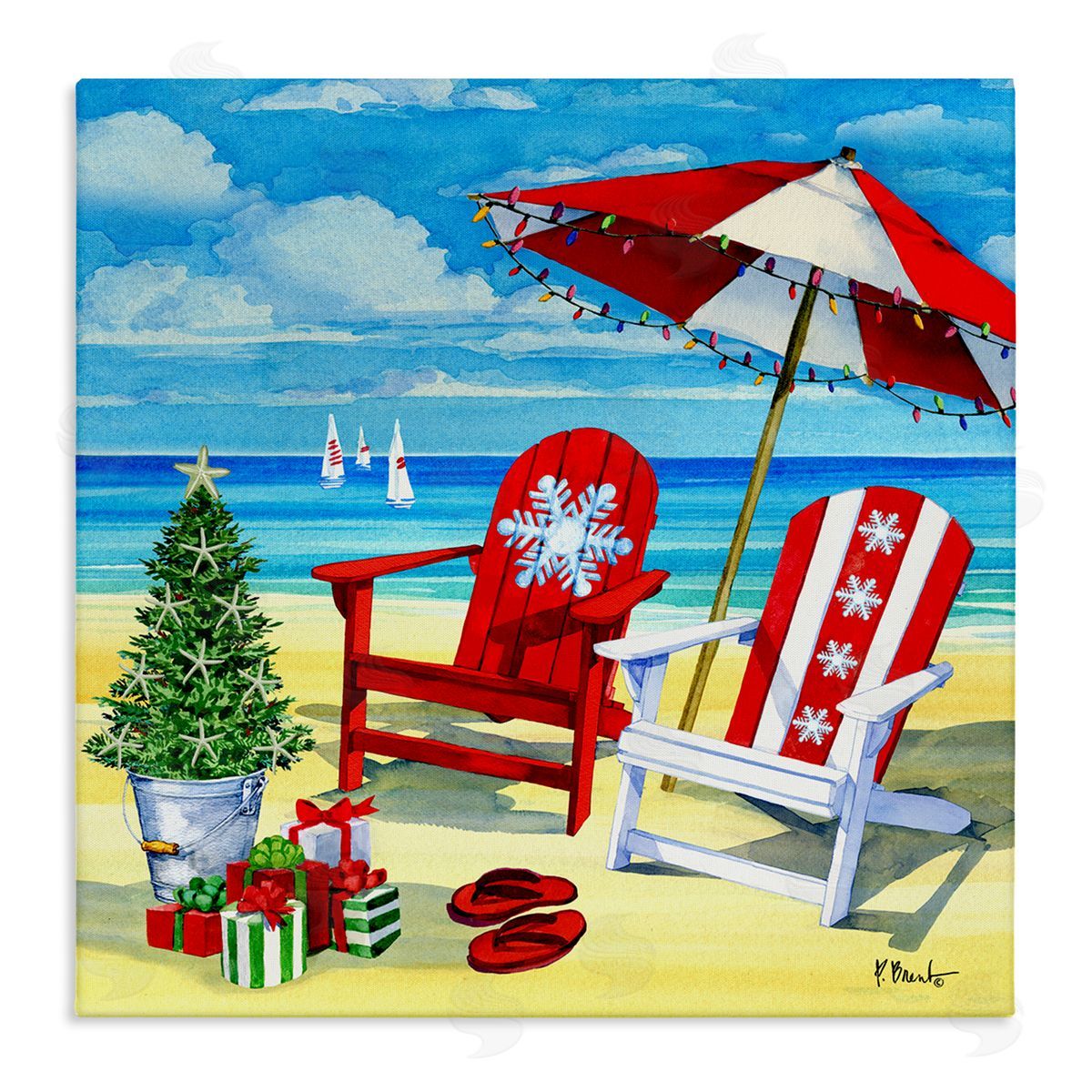 Paul Brent Coastal Christmas Scene Stretched Canvas Wall Art Print